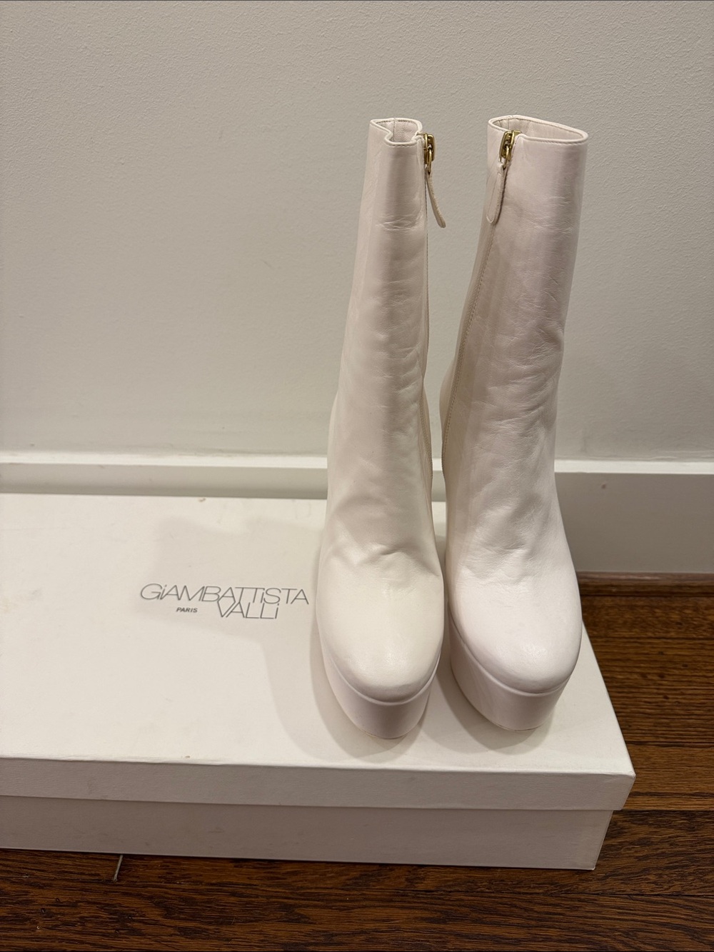 Giambattista Valli White Platform Zip Ankle Boots